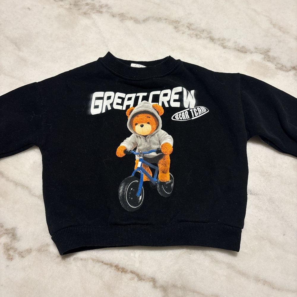 Zara Black Sweatshirt with Bear Design